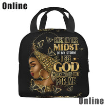 Load image into Gallery viewer, African American Black Girl Lunch Bag Compact Tote Bag Reusable Lunch Box Container for Women School Office Work
