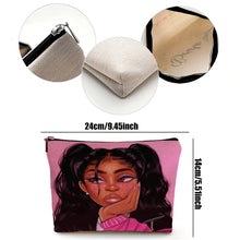Load image into Gallery viewer, Casual African Girl Makeup Bag Double Print Black Women Cosmetic Bags Cartoon Lady Travel Toiletry Organizer Storage Case
