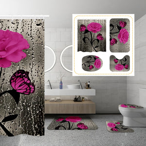 4 PCS Flower Shower Curtain Set