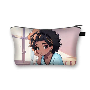African Women Print Cosmetic Case Makeup Pouch Lipstick Storage Travel Cosmetic Organizer