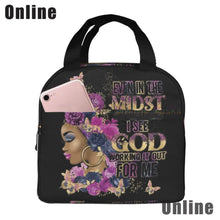 Load image into Gallery viewer, African American Black Girl Lunch Bag Compact Tote Bag Reusable Lunch Box Container for Women School Office Work
