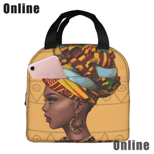 African American Black Girl Lunch Bag Compact Tote Bag Reusable Lunch Box Container for Women School Office Work