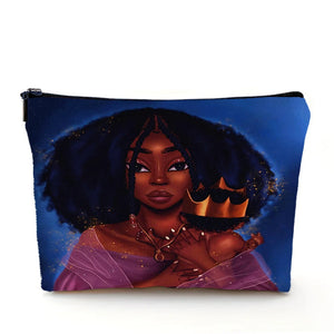 Casual African Girl Makeup Bag Double Print Black Women Cosmetic Bags Cartoon Lady Travel Toiletry Organizer Storage Case