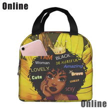 Load image into Gallery viewer, African American Black Girl Lunch Bag Compact Tote Bag Reusable Lunch Box Container for Women School Office Work
