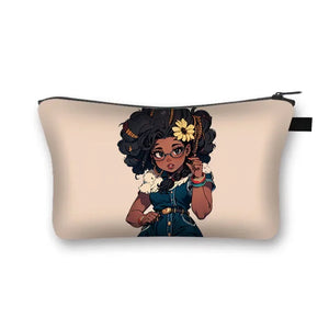 African Women Print Cosmetic Case Makeup Pouch Lipstick Storage Travel Cosmetic Organizer