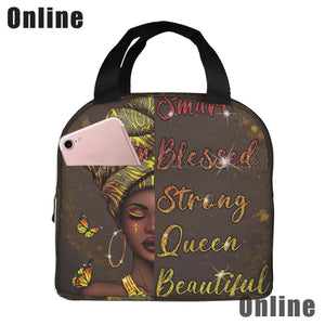 African American Black Girl Lunch Bag Compact Tote Bag Reusable Lunch Box Container for Women School Office Work