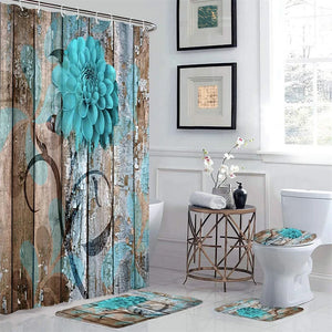 4 PCS Flower Shower Curtain Set