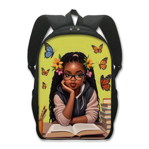 African American Teenager Girl Reading Book Print Backpack Afro Women School Bags