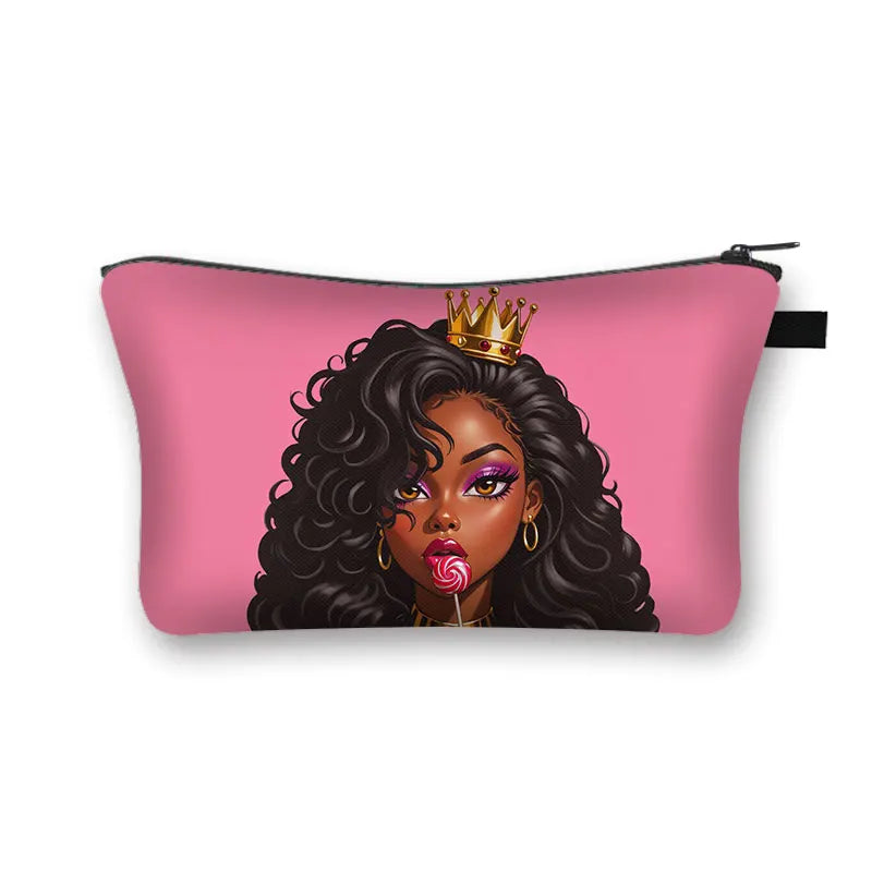 African Women Print Cosmetic Case Makeup Pouch Lipstick Storage Travel Cosmetic Organizer