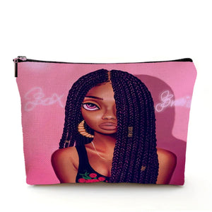 Casual African Girl Makeup Bag Double Print Black Women Cosmetic Bags Cartoon Lady Travel Toiletry Organizer Storage Case