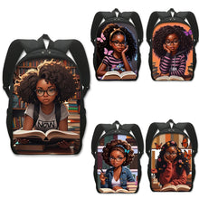 Load image into Gallery viewer, African American Teenager Girl Reading Book Print Backpack Afro Women School Bags
