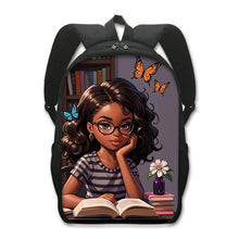 Load image into Gallery viewer, African American Teenager Girl Reading Book Print Backpack Afro Women School Bags

