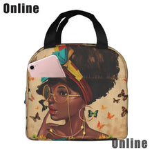 Load image into Gallery viewer, African American Black Girl Lunch Bag Compact Tote Bag Reusable Lunch Box Container for Women School Office Work
