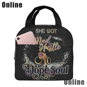 African American Black Girl Lunch Bag Compact Tote Bag Reusable Lunch Box Container for Women School Office Work