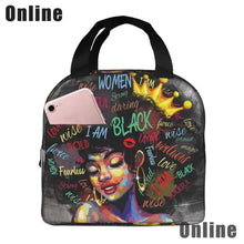 Load image into Gallery viewer, African American Black Girl Lunch Bag Compact Tote Bag Reusable Lunch Box Container for Women School Office Work
