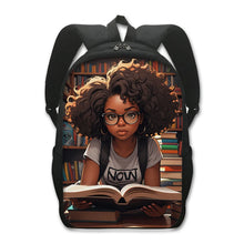 Load image into Gallery viewer, African American Teenager Girl Reading Book Print Backpack Afro Women School Bags

