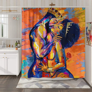 African American Lovers Couple Shower Curtain Black Art Polyester Waterproof