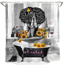 Load image into Gallery viewer, African American Women Couple Lover Sculpture Sunflower Design Ethnic Art  Afro Quote Hair Shower Curtain Bathroom Decor
