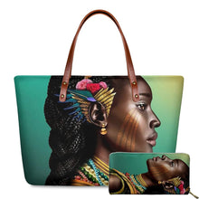 Load image into Gallery viewer, Luxury Design Black Art African Girl Printing 2pcs/set Hand Bag &amp; Wallet
