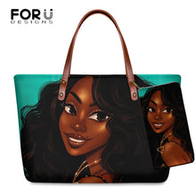 Load image into Gallery viewer, Luxury Design Black Art African Girl Printing 2pcs/set Hand Bag &amp; Wallet
