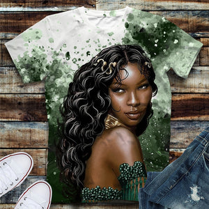 Black Girl 3D T Shirts Loose Short Sleeve Fashion Streetwear Women