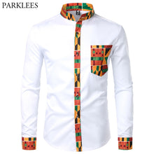 Load image into Gallery viewer, Dashiki African Mens Shirt Patchwork Pocket
