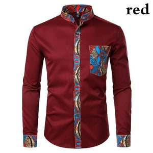 Dashiki African Mens Shirt Patchwork Pocket