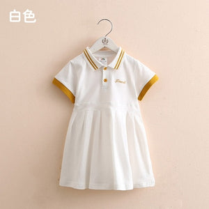 Children Turn-down Collar Cotton Short Sleeve Dress For Kids Baby Girls