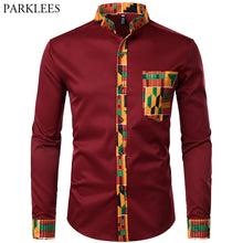 Load image into Gallery viewer, Dashiki African Mens Shirt Patchwork Pocket
