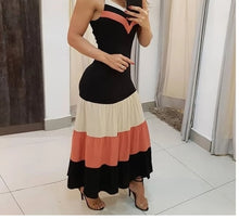 Load image into Gallery viewer, Women V neck Sleeveless Colorblock Spaghetti Strap Maxi Dress
