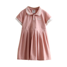 Load image into Gallery viewer, Children Turn-down Collar Cotton Short Sleeve Dress For Kids Baby Girls
