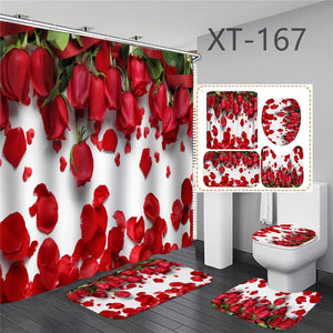 Red Rose Flower Shower Curtain Sets