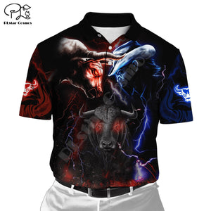 Rodeo Bull Riding Cowboy Tattoo 3DPrint Casual Polo Shirts