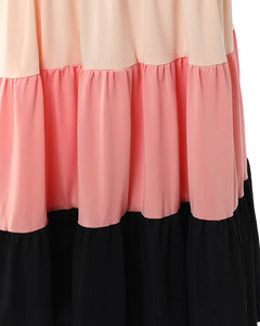 Women V neck Sleeveless Colorblock Spaghetti Strap Maxi Dress