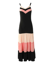 Load image into Gallery viewer, Women V neck Sleeveless Colorblock Spaghetti Strap Maxi Dress
