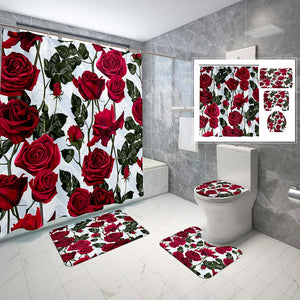 Red Rose Flower Shower Curtain Sets