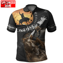 Load image into Gallery viewer, Rodeo Bull Riding Cowboy Tattoo 3DPrint Casual Polo Shirts

