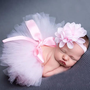 Baby Girl Tulle Tutu Skirt and Flower Headband Set Newborn Photography Props Baby