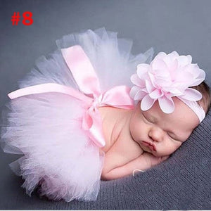 Baby Girl Tulle Tutu Skirt and Flower Headband Set Newborn Photography Props Baby