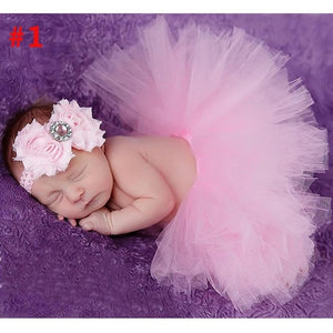 Baby Girl Tulle Tutu Skirt and Flower Headband Set Newborn Photography Props Baby