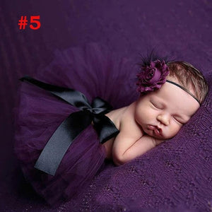 Baby Girl Tulle Tutu Skirt and Flower Headband Set Newborn Photography Props Baby