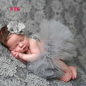 Baby Girl Tulle Tutu Skirt and Flower Headband Set Newborn Photography Props Baby