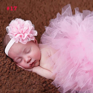 Baby Girl Tulle Tutu Skirt and Flower Headband Set Newborn Photography Props Baby