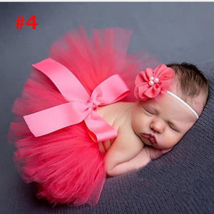 Baby Girl Tulle Tutu Skirt and Flower Headband Set Newborn Photography Props Baby